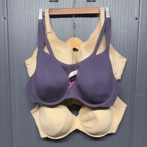 Cacique 3 Pack Lightly Lined Full Coverage Underwire Bras 44D Purple Tan 1127996